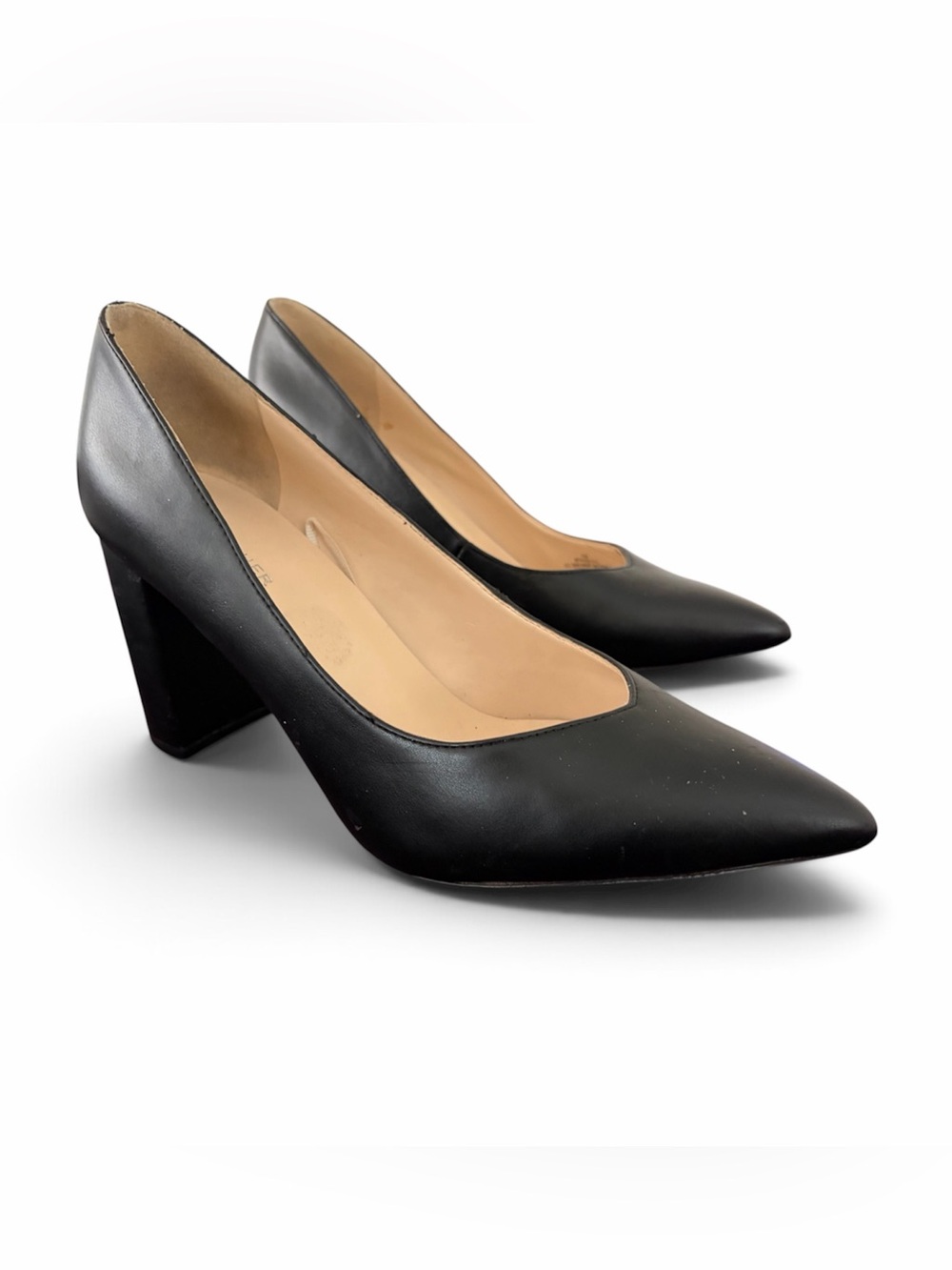 Marc Fisher Women’s Leather Block Heel Slip On Black Pumps w/ Pointed Toe Sz 10 - Picture 10 of 12